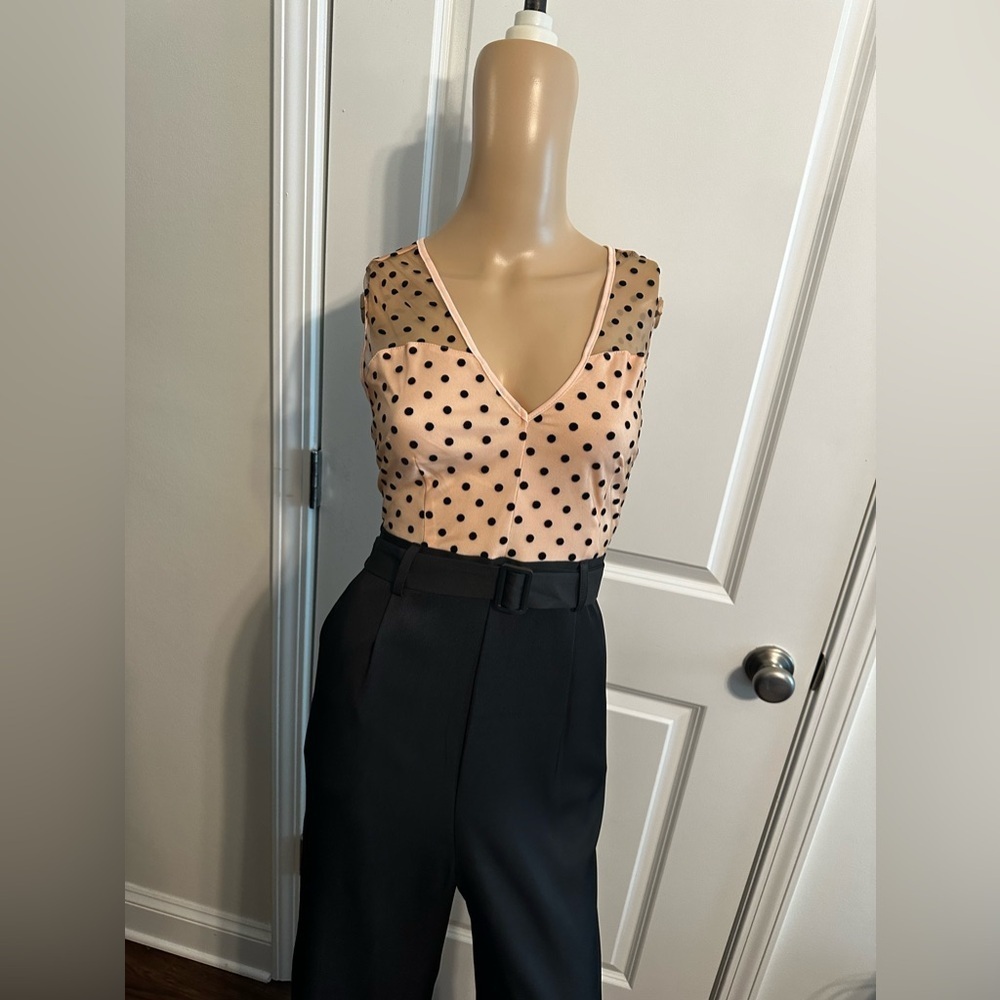 ✨NEW✨-RETRO POLKA DOT WIDE LEG BELTED JUMPSUIT - Picture 11 of 12